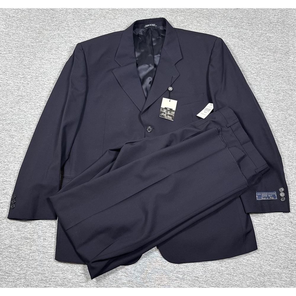 J. Riggings Suit Mens 46R Jacket 39W Pants Blue Super 100s Merino Wool Italy NEW
